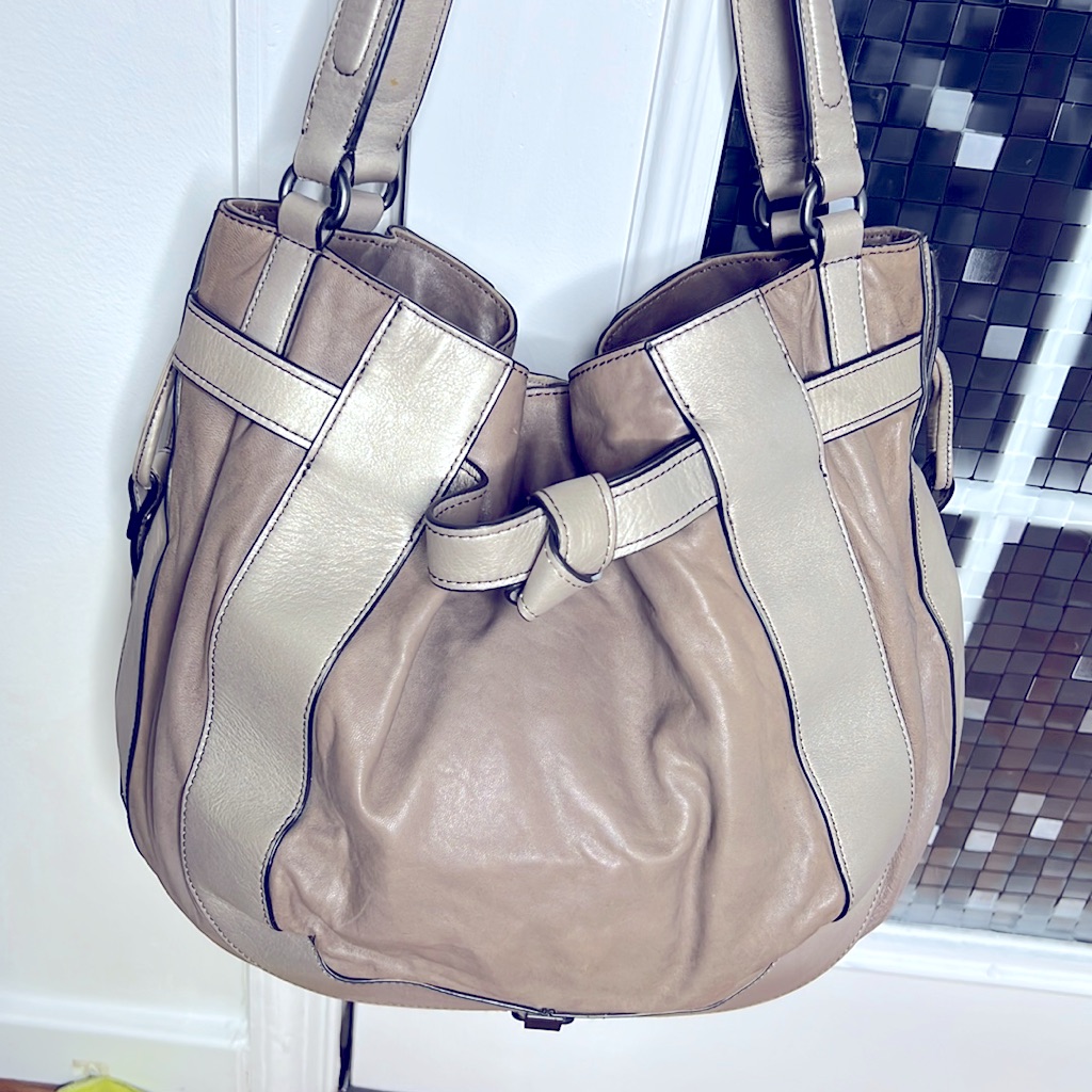 Kooba Taupe Gray Silver Soft Leather X Large Satchel Shoulder Bag